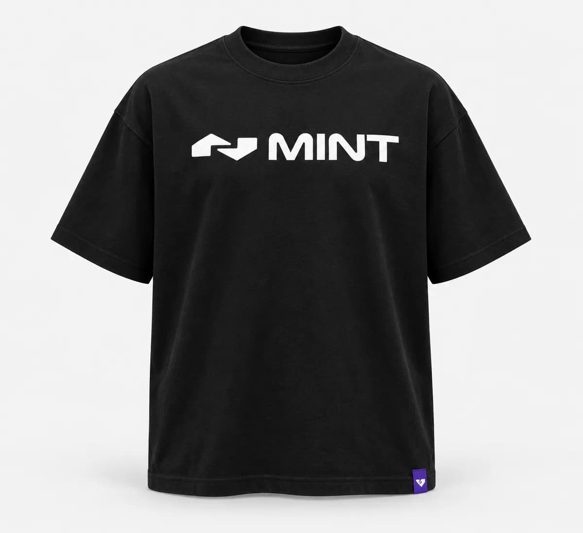 Heavyweight tee, black and purple, front view